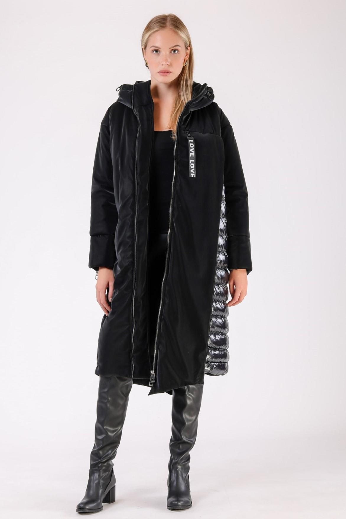 معطف منفوخ أسود مقاوم للماء, LC Leather Club