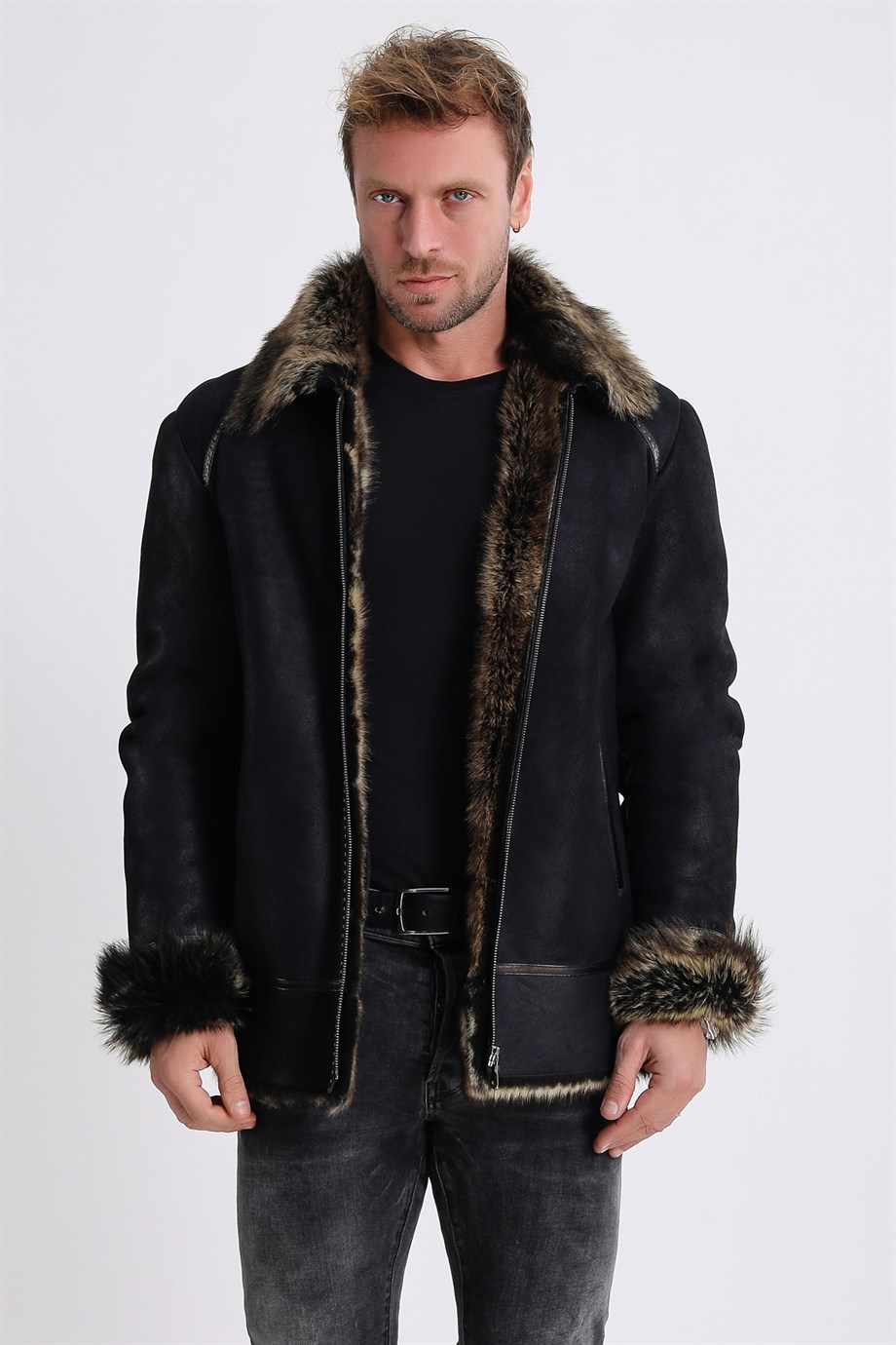 Siyah Toskana Kürk İçlikli Deri Kaban, LC Leather Club