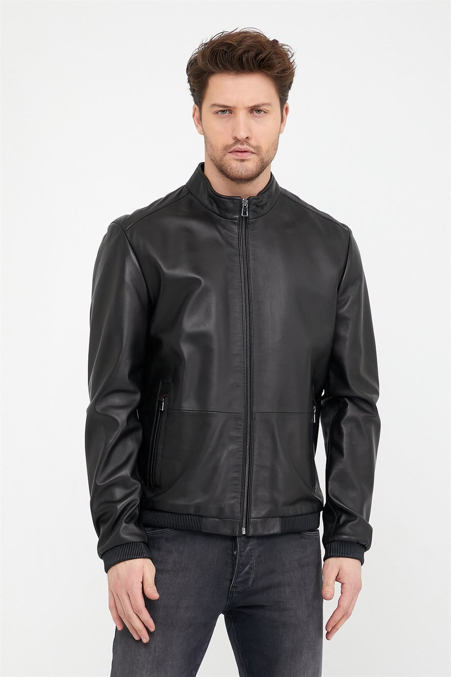سترة جلدية سوداء نباتية الدباغة, LC Leather Club