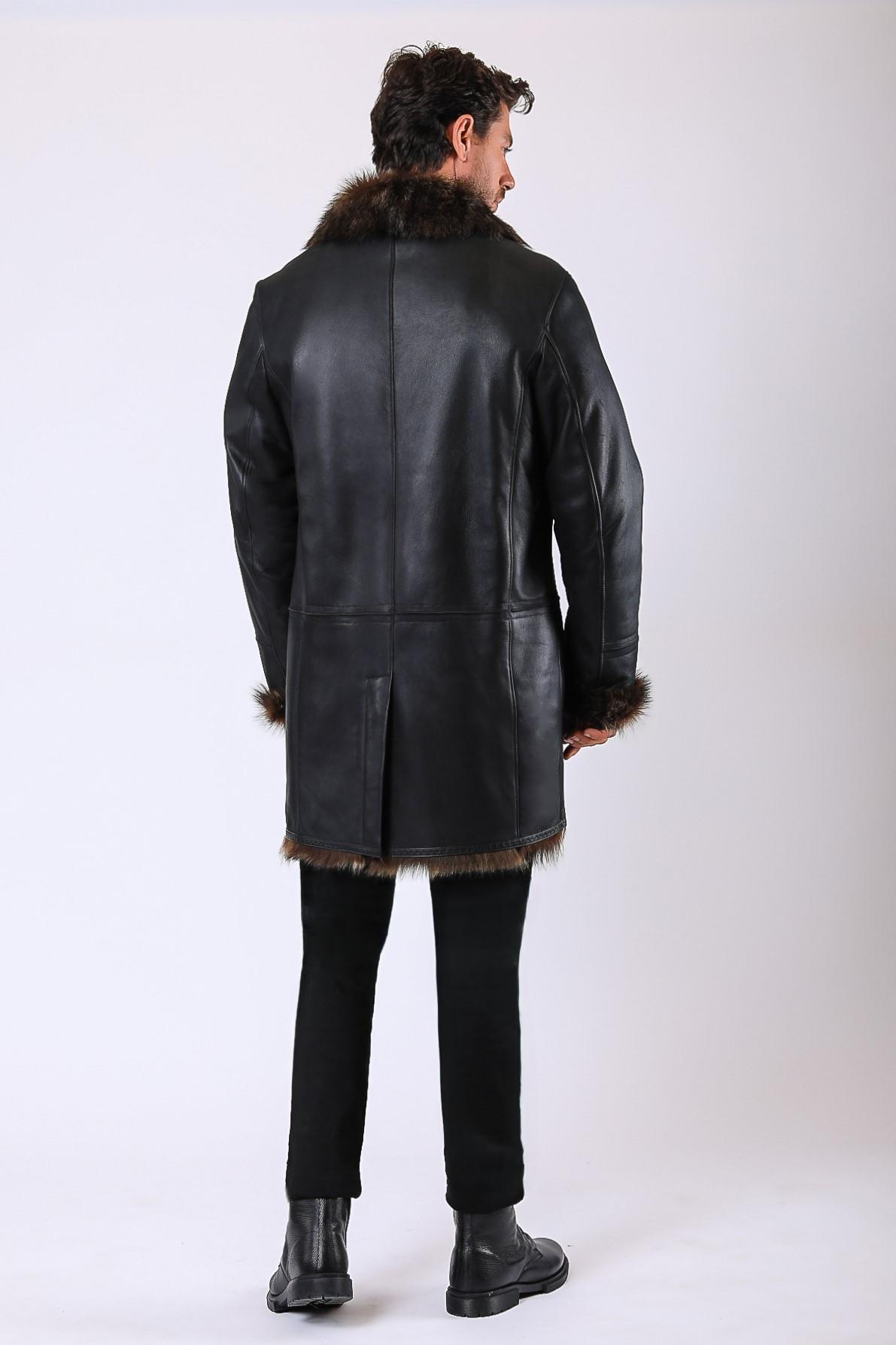 Black Victor Fur-Lined Leather Coat | LC Leather Club