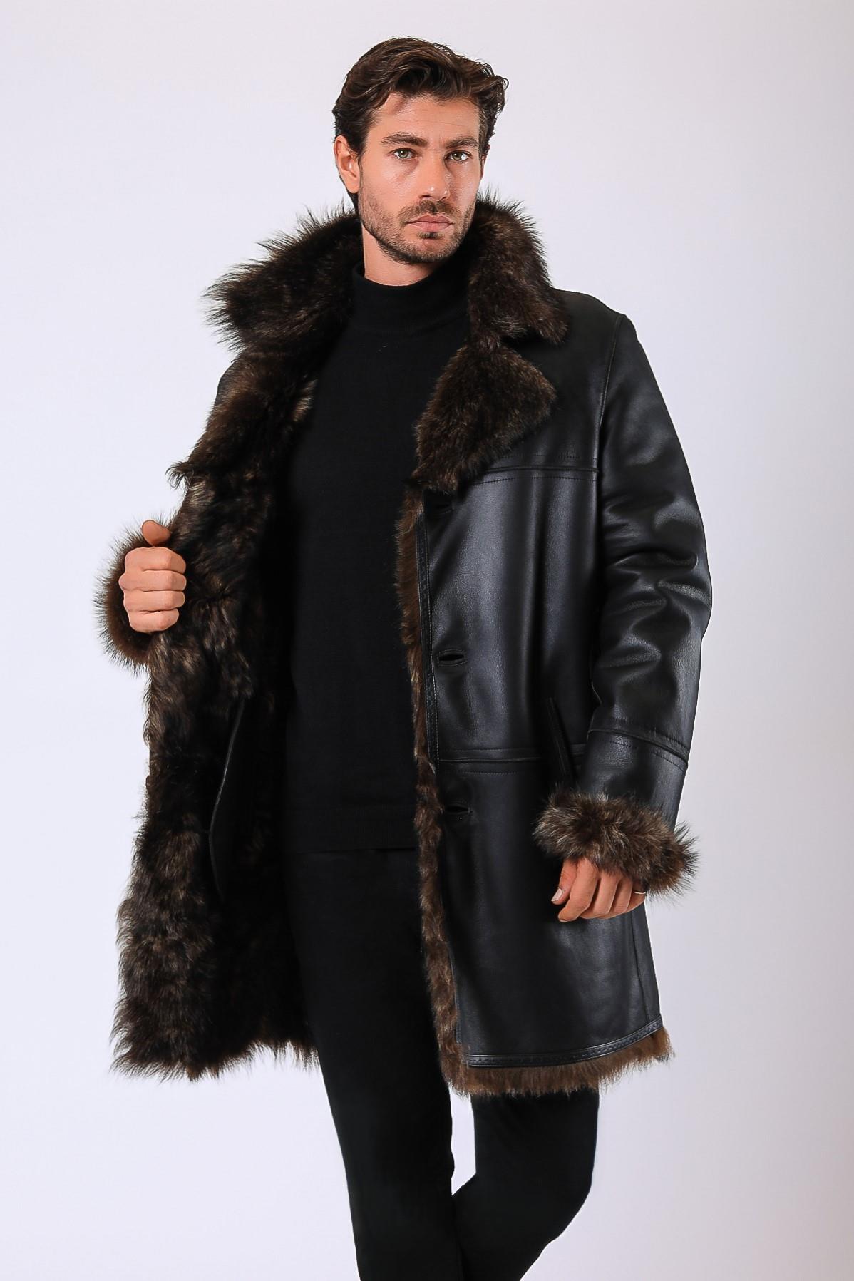 Black Victor Fur-Lined Leather Coat | LC Leather Club
