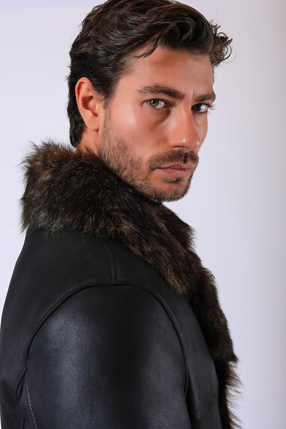 Black Victor Fur-Lined Leather Coat | LC Leather Club