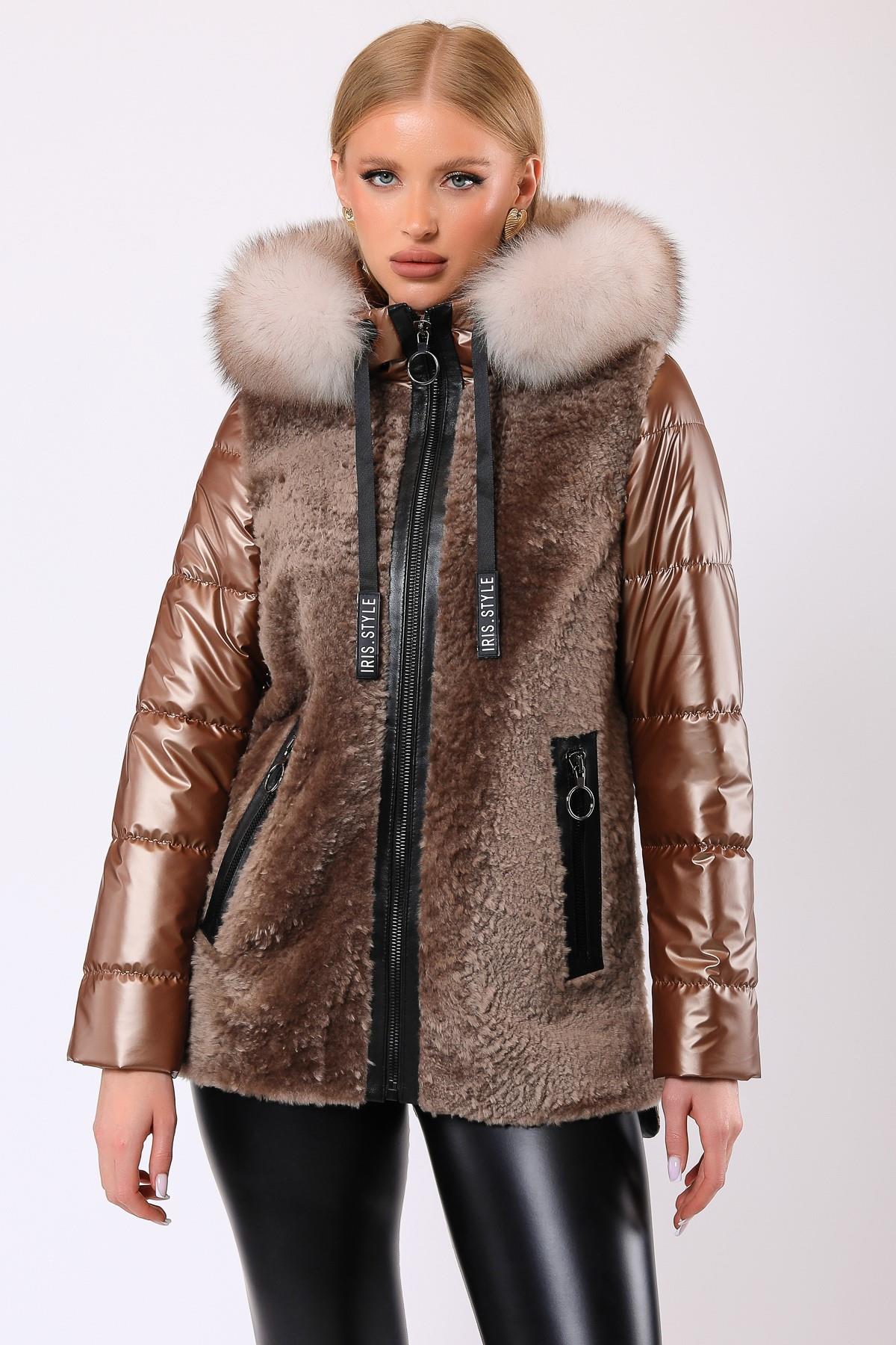 معطف منفوخ صوفي بلون السلمون Selena بكسوة من الفرو, LC Leather Club