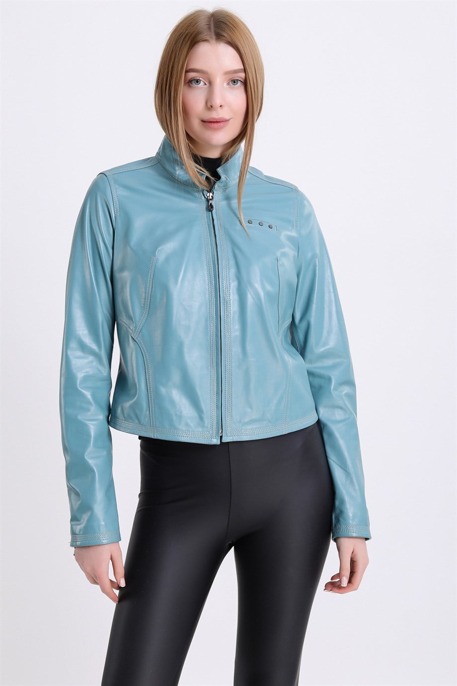 Su Mavisi Deri Ceket