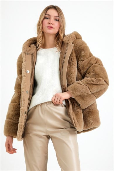 Beige Rex Fur Coat