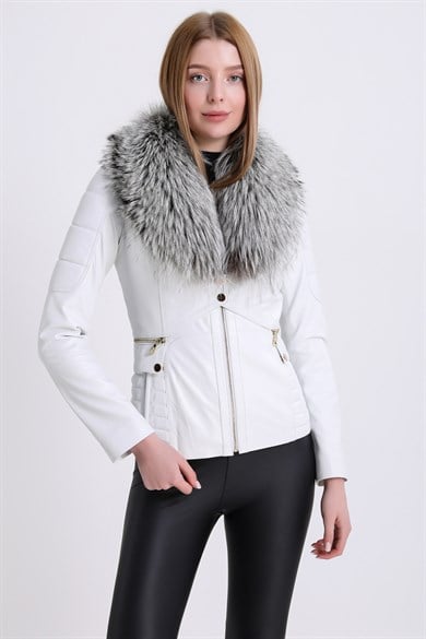 White Lambskin Jacket with Vest and Argente Fox Fur Trim