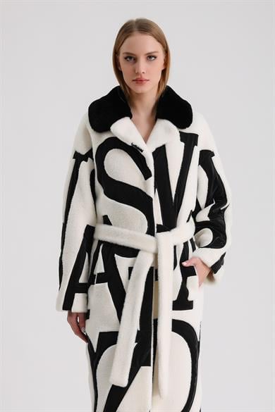 White Bad Love Wool Coat with Rex Fur