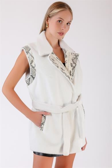 White Wool Vest with Leather Detail