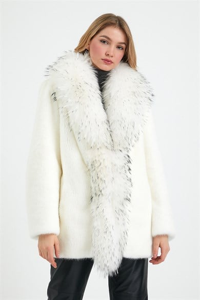 Mink Fur Coat with White Fox Fur Trim