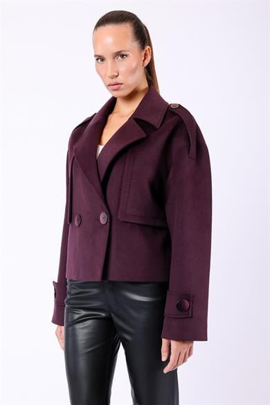 Bordo Oversize Hakiki Kaşmir Kaban