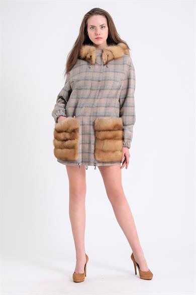 Camel Hooded Alpaca Coat with Sable Fur Accessory