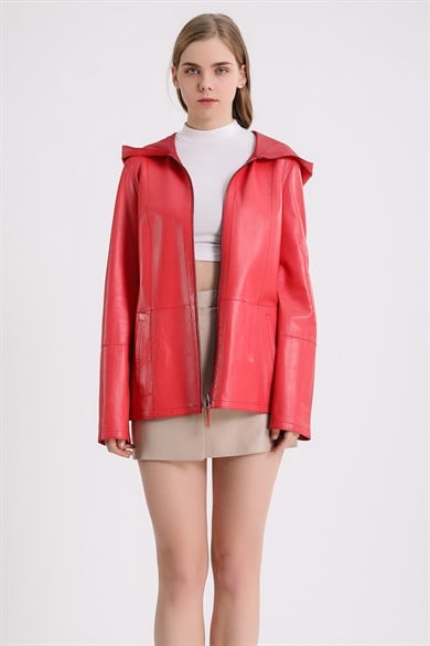 Fuchsia Reversible Hooded Suede Leather Coat