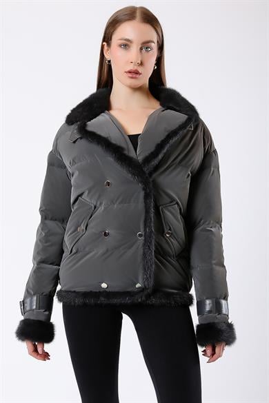 Anthracite Grey Puffer Coat with Mink Fur Trim