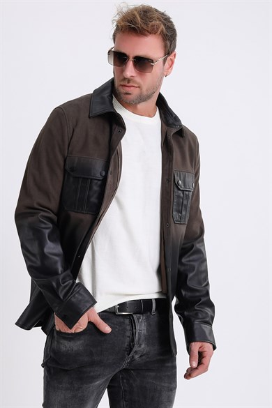 Khaki Gradient Suede Leather Jacket