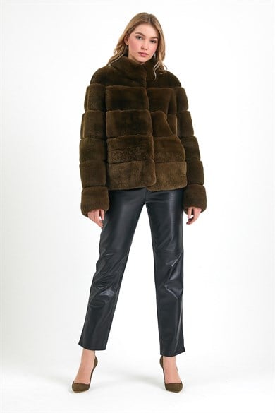 Khaki Rex Fur Jacket