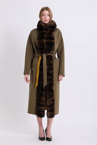 Khaki Alpaca Coat with Sable Fur Trim