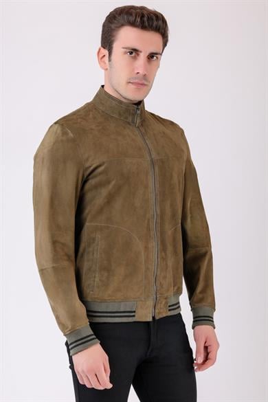 Khaki Black Reversible Genuine Suede Leather Jacket
