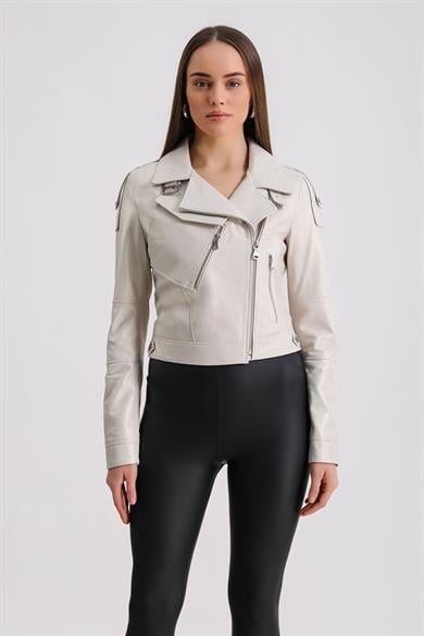 Pearl White Leather Jacket