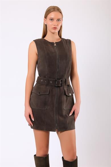 Brown Isabella Genuine Suede Dress