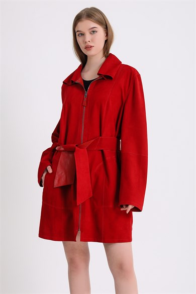 Red Reversible Suede Leather Coat