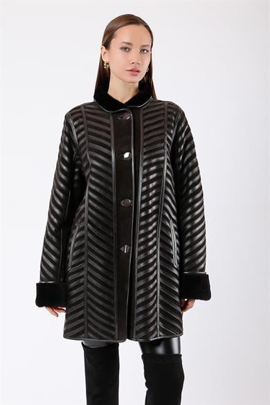 Dark Brown Reversible Genuine Leather Fur Coat