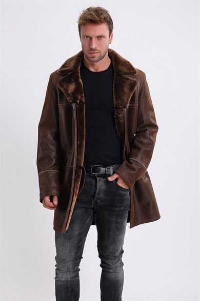 Dark Brown Silky Leather Coat with Fur Lining