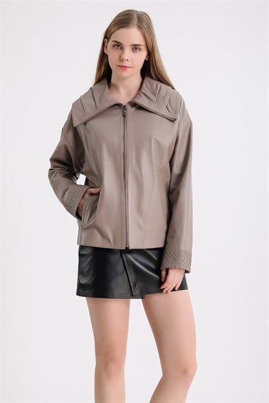 Koyu Krem Oversize Deri Ceket