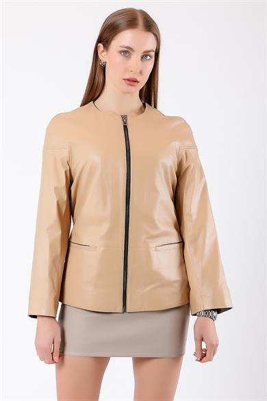 Cream Genuine Leather Jacket