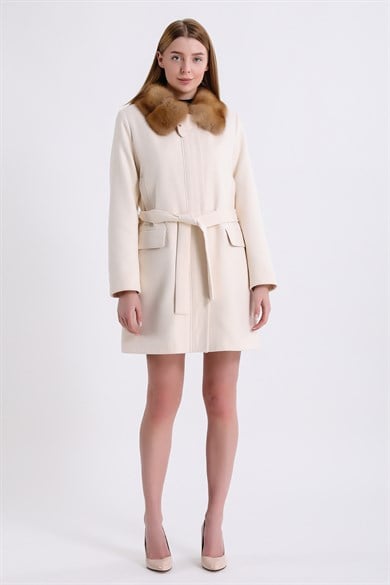 Cream Cashmere Coat with Sable Trim