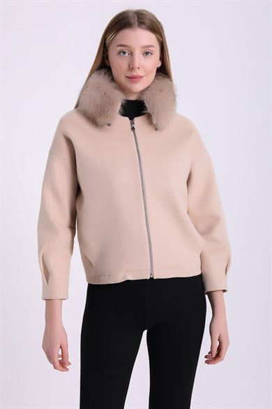 Cream Cashmere Jacket with Fox Fur Trim