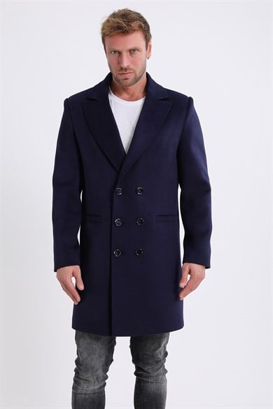 Navy Double Breasted Cashmere Coat