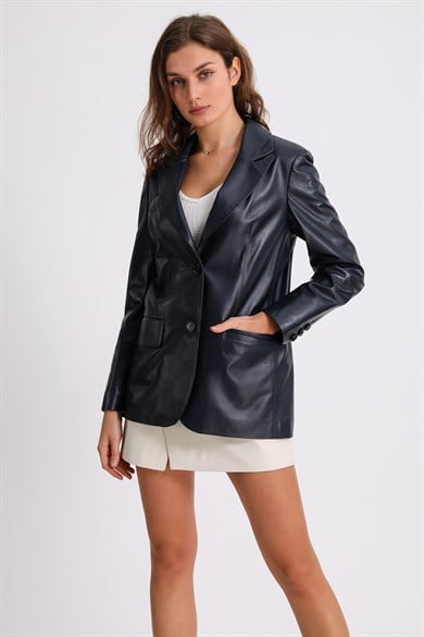 Navy Lambskin Blazer Jacket