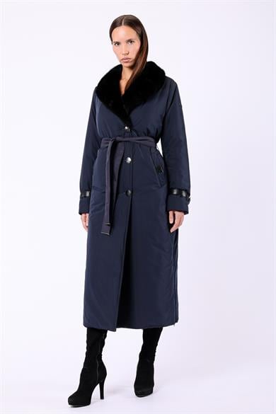 Navy Puffer Coat with Mink Fur Trim