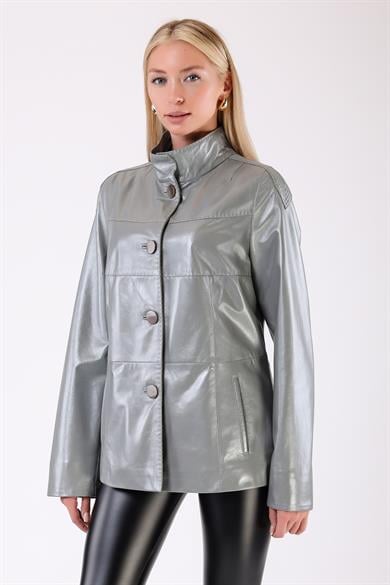 Metallic Grey Genuine Leather Jacket