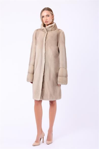 Natural Beige Genuine Mink Fur Coat