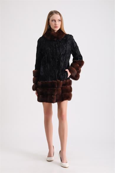 Natural Astrakhan Fur Coat with Sable Trim