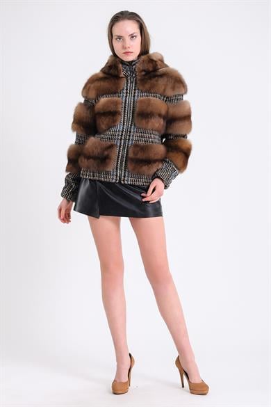 Natural Sable Trimmed Knitted Alpaca Fur Jacket