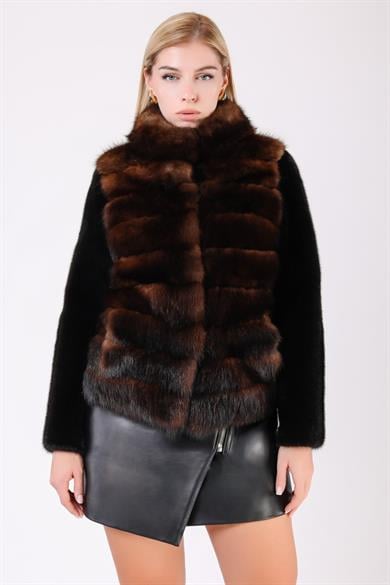 Natural Black Sable Accented Mink Fur Coat