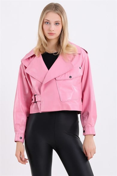 Rosa Oversize-Lederjacke