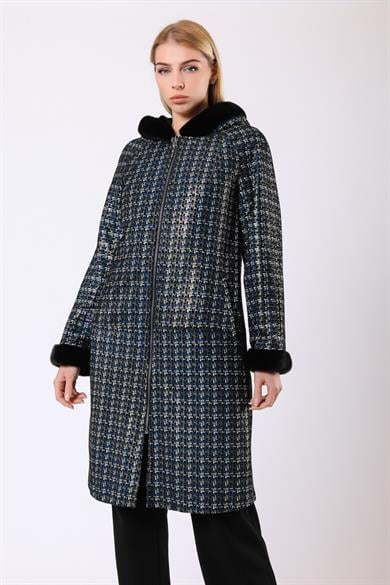 Black Blue Reversible Genuine Leather Fur Coat
