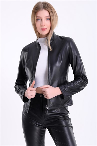 Black Patterned Reversible Leather Jacket