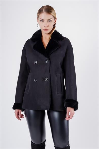 Black Genuine Suede Fur Coat