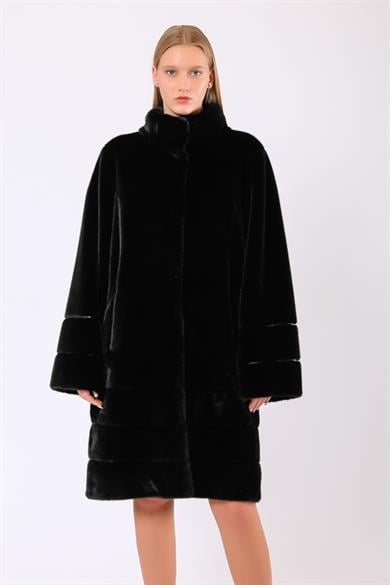 Black Monica Wool Fur Coat