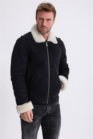 Black Pilot Suede Fur Jacket
