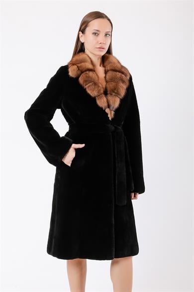 Black Sable Trimmed Rex Fur Coat