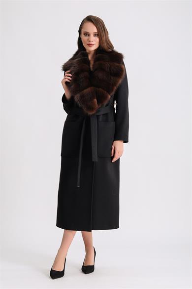 Black Cashmere Coat with Sable Fur Trim