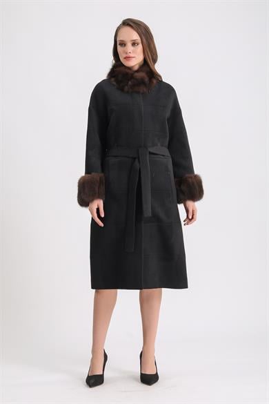 Black Cashmere Coat with Sable Fur Trim