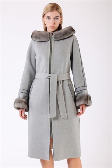 Cool Grey Alpaca Wool Coat with Mink Fur Trim