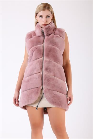 Salmon Pink Rex Fur Vest