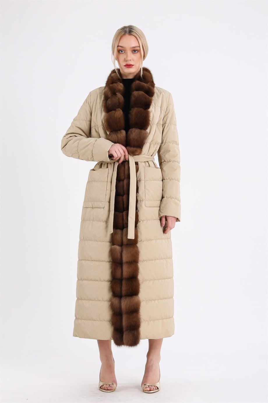 Bej Sable Kürk Aksesuarlı Puffer KabanKaban